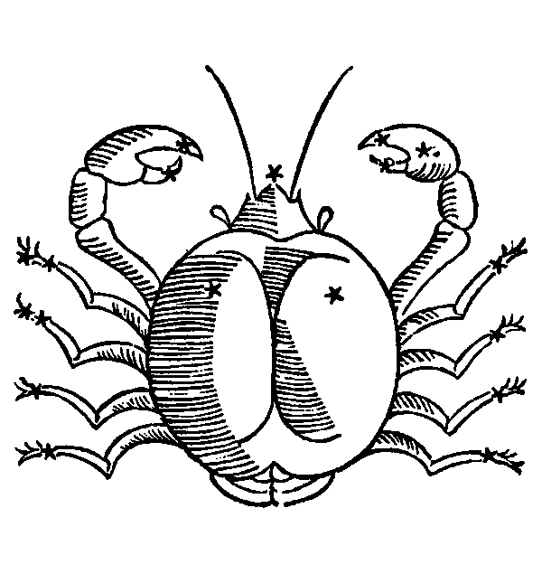 Cancer — Crab. Illustration from a 1482 edition of Poeticon Astronomicon, attributed to Hyginus.