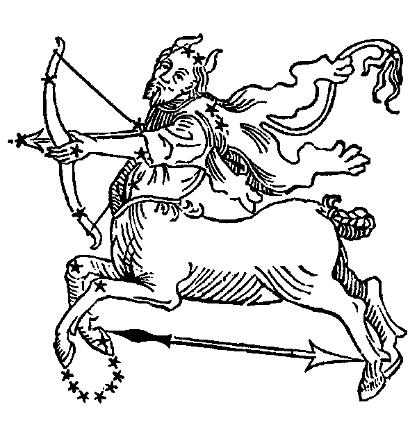 Sagittarius — Archer. Illustration from a 1482 edition of Poeticon Astronomicon, attributed to Hyginus.